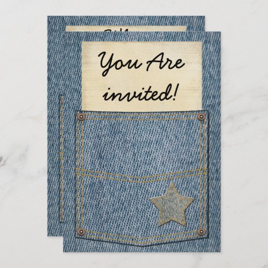 Uitnodigingen van Jeans Pocket Party (Voorkant / Achterkant)