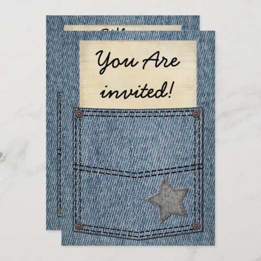 Uitnodigingen van Jeans Pocket Party (Voorkant / Achterkant)