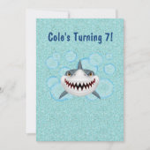 Uitnodigingen van Kinder Aqua Glitter Shark Party (Voorkant)