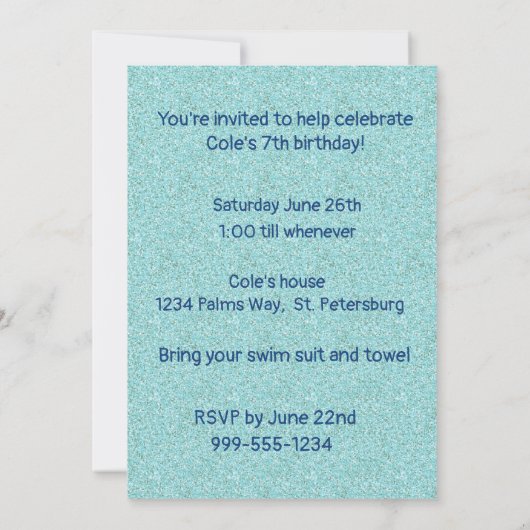 Uitnodigingen van Kinder Aqua Glitter Shark Party (Achterkant)