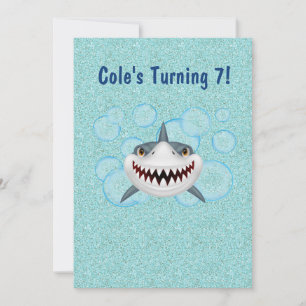 Uitnodigingen van Kinder Aqua Glitter Shark Party