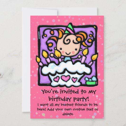 Uitnodigingen van kleine meisjesfeestjes voor leuk (Voorkant)