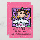 Uitnodigingen van kleine meisjesfeestjes voor leuk (Voorkant / Achterkant)