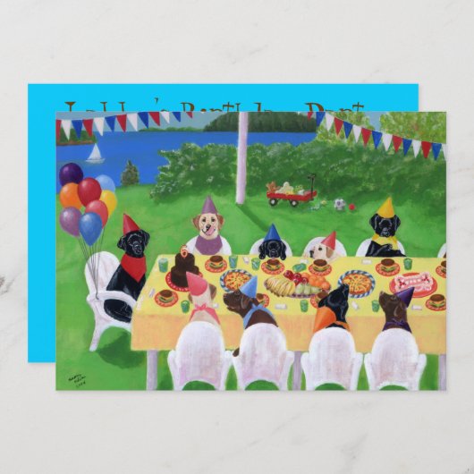 Uitnodigingen van Labrador Birthday Party (Voorkant / Achterkant)