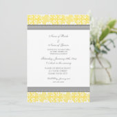 Uitnodigingen van Lemon Grey Damask Engagement Par (Staand voorkant)