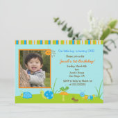 Uitnodigingen van lente-bots Foto Birthday (Staand voorkant)