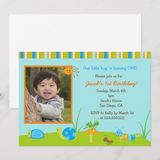 Uitnodigingen van lente-bots Foto Birthday (Voorkant / Achterkant)