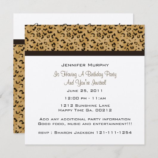 Uitnodigingen van Leopard Print Party (Voorkant / Achterkant)