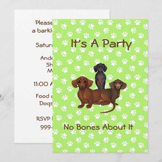 Uitnodigingen van Lime Green Dachshund Party (Voorkant / Achterkant)