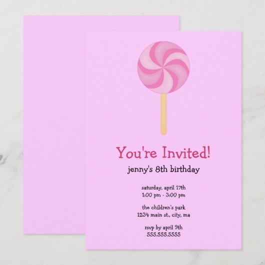 Uitnodigingen van Lollipop Birthday Party (Voorkant / Achterkant)