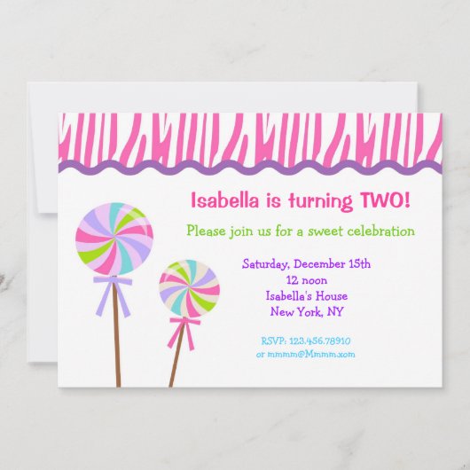 Uitnodigingen van Lollipop Birthday Party (Voorkant)