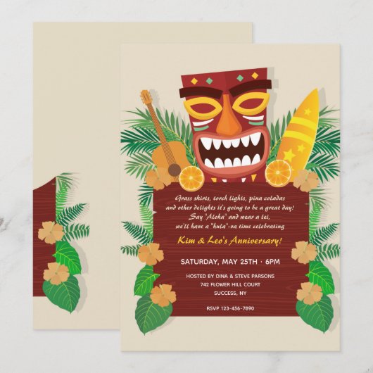 Uitnodigingen van Luau Party (Voorkant / Achterkant)