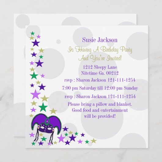 Uitnodigingen van Mardi Gra (Voorkant / Achterkant)