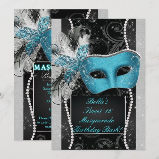 Uitnodigingen van Masquerade Party (Voorkant / Achterkant)