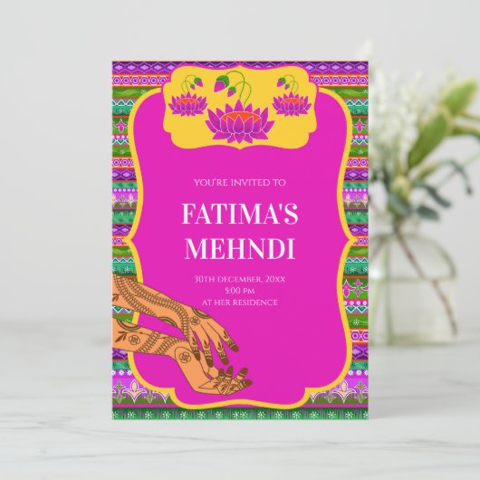 Uitnodigingen van Mehndi en uitnodiging van Henna (Staand voorkant)