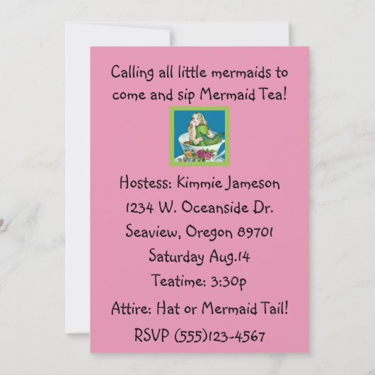 Uitnodigingen van Mermaid Tea Party (Achterkant)