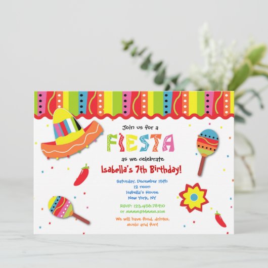 Uitnodigingen van Mexicaanse Fiesta Birthday Party (Staand voorkant)