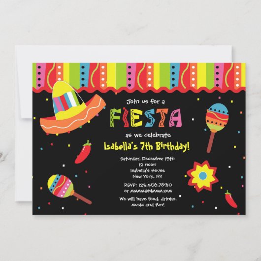 Uitnodigingen van Mexicaanse Fiesta Birthday Party (Voorkant)