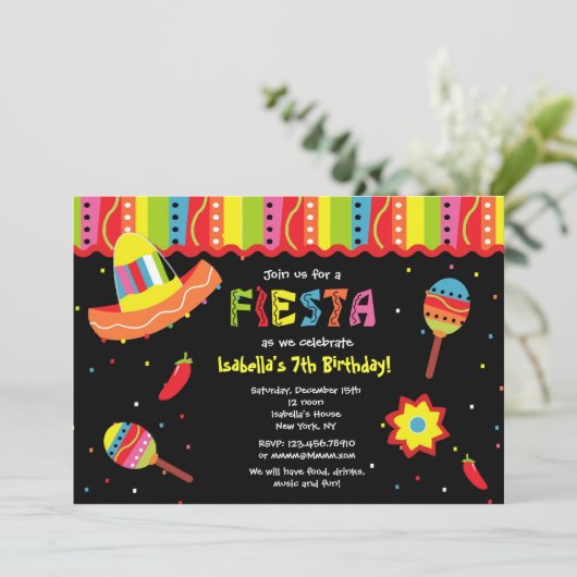 Uitnodigingen van Mexicaanse Fiesta Birthday Party (Staand voorkant)