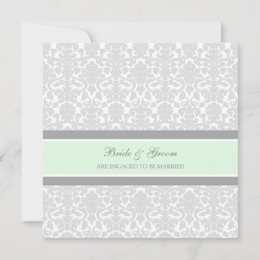 Uitnodigingen van Mint Grey Damask Engagement Part (Achterkant)