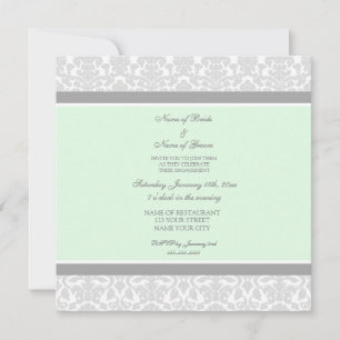 Uitnodigingen van Mint Grey Damask Engagement Part