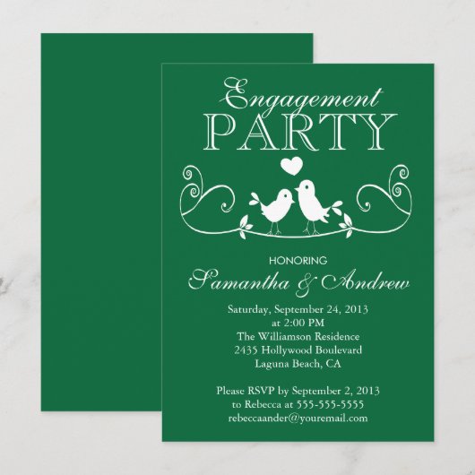 Uitnodigingen van moderne Tortelduifjes Engagement (Voorkant / Achterkant)