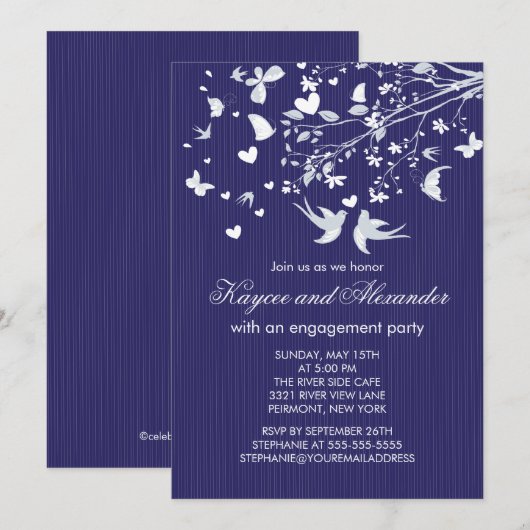 Uitnodigingen van moderne Tortelduifjes Engagement (Voorkant / Achterkant)