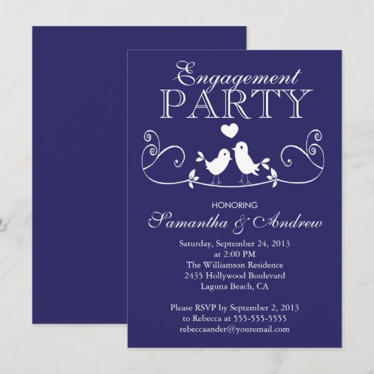 Uitnodigingen van moderne Tortelduifjes Engagement (Voorkant / Achterkant)