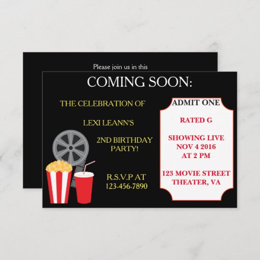 Uitnodigingen van Movie Thleparty (Voorkant / Achterkant)
