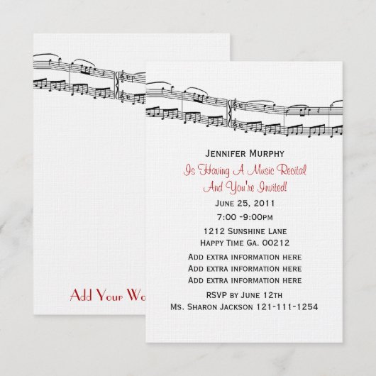 Uitnodigingen van muzieknoten (Voorkant / Achterkant)