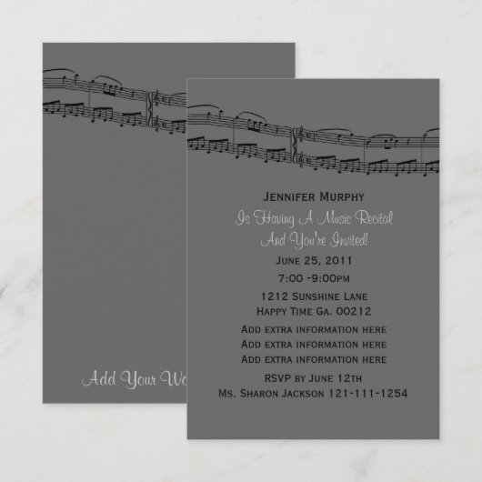 Uitnodigingen van muzieknoten (Voorkant / Achterkant)