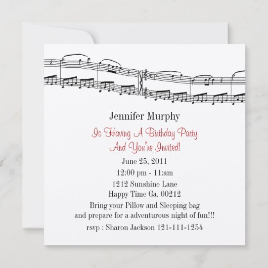 Uitnodigingen van muzieknoten (Voorkant)