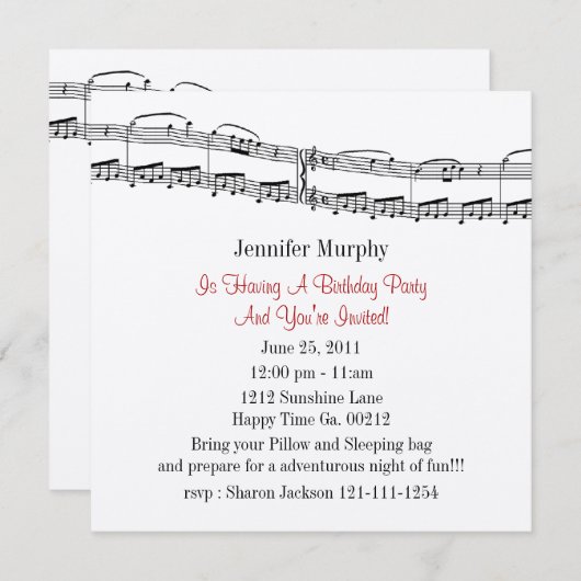 Uitnodigingen van muzieknoten (Voorkant / Achterkant)