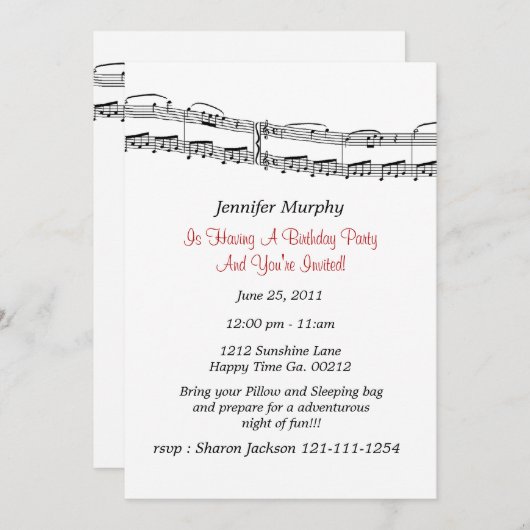 Uitnodigingen van muzieknoten (Voorkant / Achterkant)