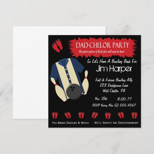 Uitnodigingen van pa-chelor Bowling Party (Voorkant / Achterkant)