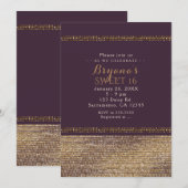 Uitnodigingen van Paarse Gold Chic Sparging Glam P (Voorkant / Achterkant)