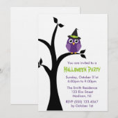 Uitnodigingen van Paarse Owl Halloween-partij (Voorkant / Achterkant)
