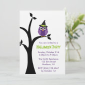 Uitnodigingen van Paarse Owl Halloween-partij (Staand voorkant)