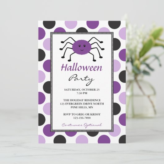 Uitnodigingen van Paarse Spider Halloween-partij (Staand voorkant)
