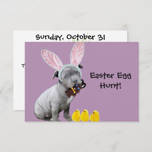 Uitnodigingen van paaspuppies met eitjes met tong (Voorkant / Achterkant)