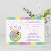 Uitnodigingen van pastel Girl Bowling Birthday Par (Staand voorkant)