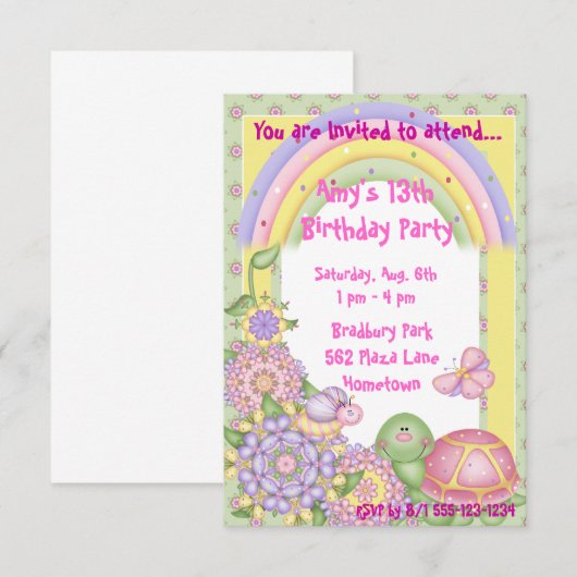 Uitnodigingen van pastschildpadschildpad (Voorkant / Achterkant)