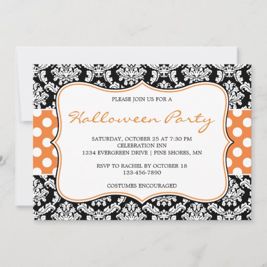 Uitnodigingen van Polka Dot Damask Halloween Party (Voorkant)