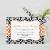 Uitnodigingen van Polka Dot Damask Halloween Party (Staand voorkant)