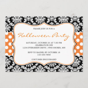 Uitnodigingen van Polka Dot Damask Halloween Party