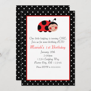 Uitnodigingen van Polka Dot Ladybug Red & Black Pa