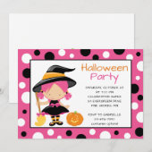 Uitnodigingen van Polka Dot Witch Halloween Party (Voorkant / Achterkant)