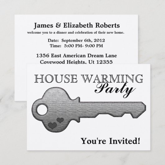 Uitnodigingen van Posh Shimmer House Warming Party (Voorkant / Achterkant)