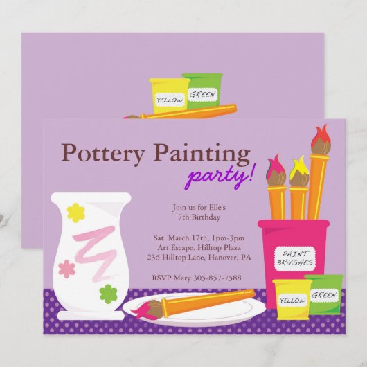 Uitnodigingen van Pottery Painting Party (Voorkant / Achterkant)
