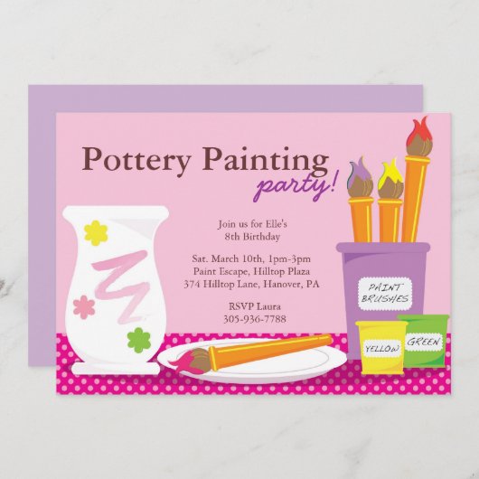 Uitnodigingen van Pottery Painting Party (Voorkant / Achterkant)